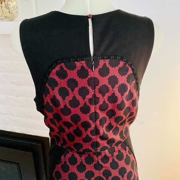 Rachel Roy Fitted Pencil Dress In Burgundy & Black Print - Picture 5 of 8